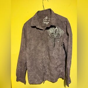 Helix Men's Charcoal Shirt M Grunge Cross Skull Hardcore Y2K